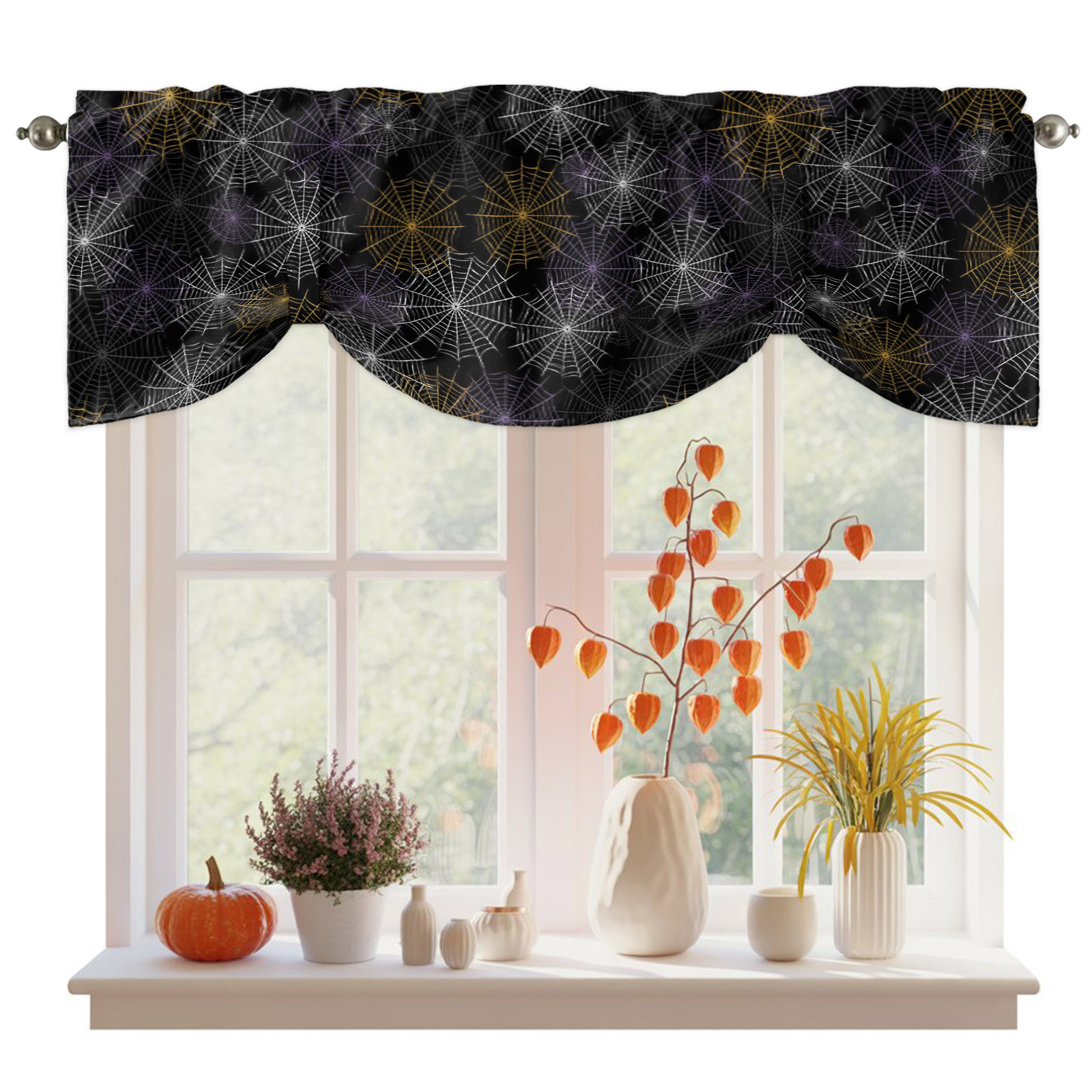 Black Halloween Tie Up Valance Curtains For Windows Kitchen Curtains Black Halloween Tie Up Valance Curtains For Windows Kitchen Curtains