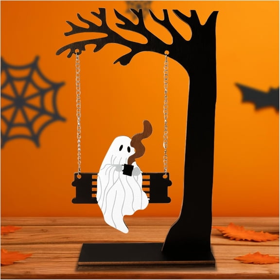 Black Halloween Tree with Ghost on Swing, Black Halloween Tree, Halloween Tree Decor, Spooky Tree, Halloween Tabletop Decor, Cute Halloween Decorations, Cute Ghost Decorations