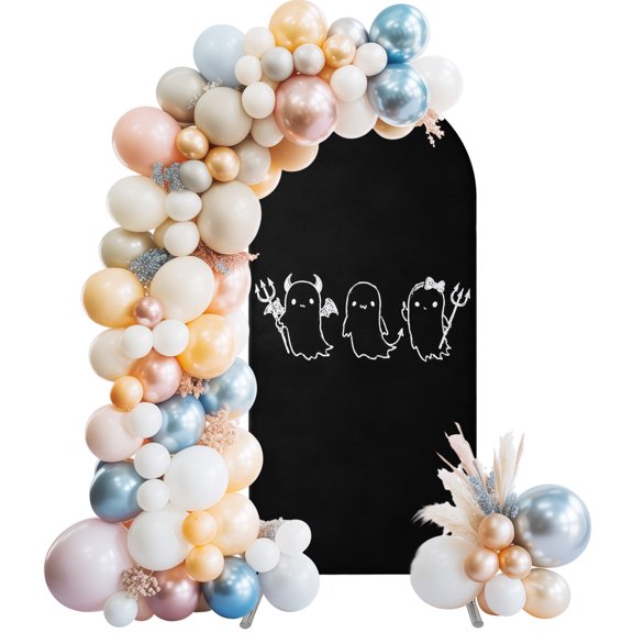 Black Halloween Wedding Arch Cover, Stretchy Spandex Arch Backdrop Stand Covers 4 FT, Funny Ghost Cute Cartoon Spooky Round Top Arched Backdrop Cover for Birthday Party Ceremony Baby Shower Event