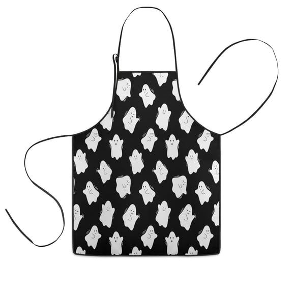 Black Halloween White Ghosts Kids Aprons for Girls and Boys,Adjustable Neck Strap Toddler Aprons for Kids Cooking Baking,23.6"x19"