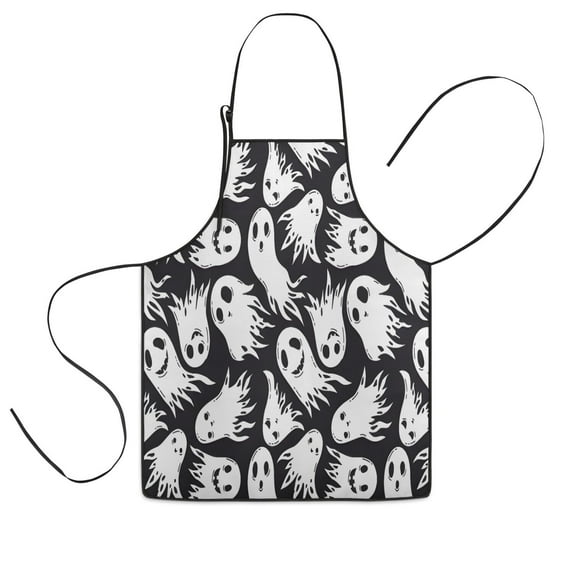 Black Halloween White Ghosts Kids Aprons for Girls and Boys,Adjustable Neck Strap Toddler Aprons for Kids Cooking Baking,23.6"x19"