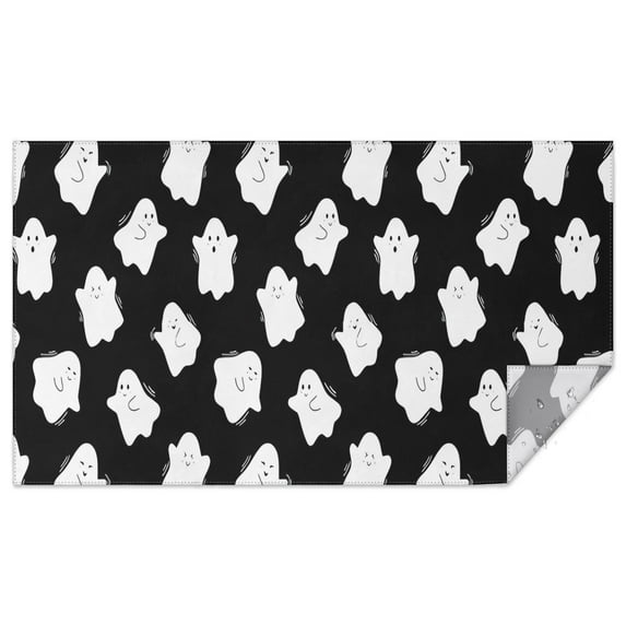 Black Halloween White Ghosts Rectangle Tablecloth 60"x102",Waterproof Polyester Rectangle Table Cloth, Wipeable Spillproof Polyester Tablecloth for Dining, Camping, Indoor and Outdoor