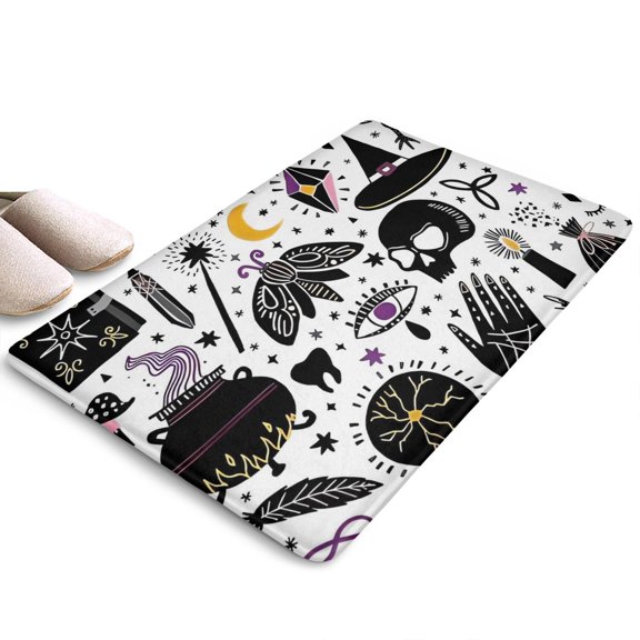 Black Halloween Witchcraft Elements Flannel Non Slip Door Rugs,Washable Door Mats Indoor,Decorative Door Mats,Dirt-Resistant and Absorbent Doormat for Entrance,Bedroom,Kitchen,Bathroom,31.5"x17"