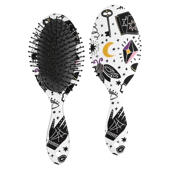 Black Halloween Witchcraft Elements Hair Brush,Girls Detangling Hair Brush,Glide Through Tangles with Ease for Wet & Dry Hair,8.8"X2.8"