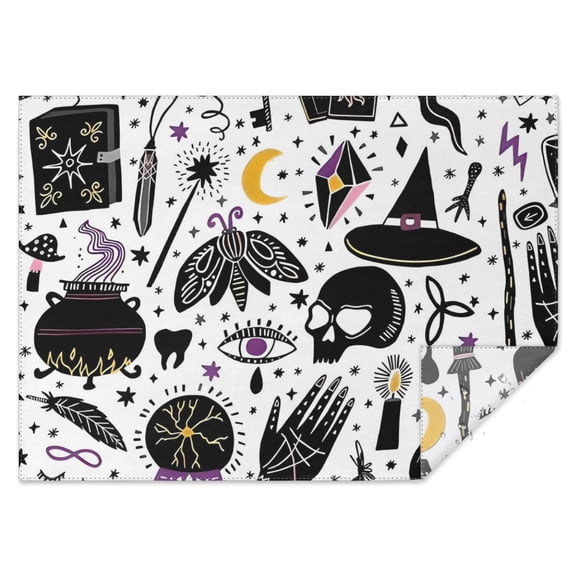 Black Halloween Witchcraft Elements Rectangle Tablecloth 60"x84",Waterproof Polyester Rectangle Table Cloth, Wipeable Spillproof Polyester Tablecloth for Dining, Camping, Indoor and Outdoor