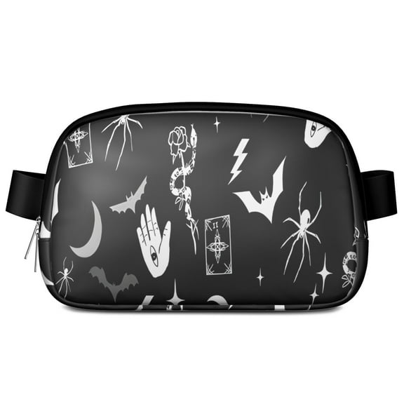Black Halloween Witchy Symbols Cute Fanny Packs for Women,Travel Waterproof Crossbody Fanny Bags Waist Purse for Women Anti Theft Adjustable Strap for Running Travel Cycling