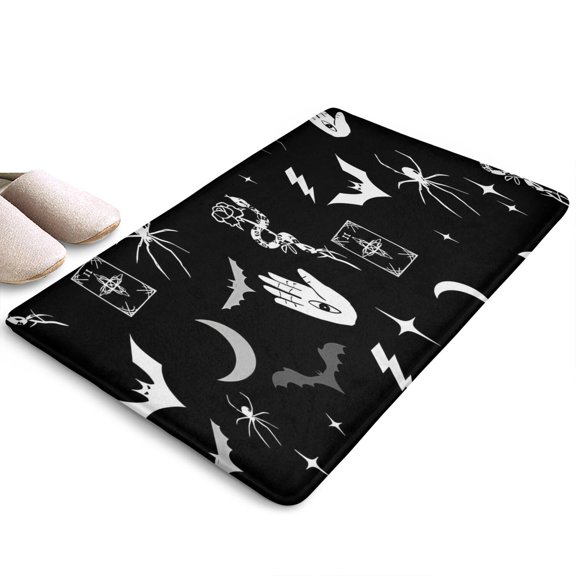 Black Halloween Witchy Symbols Flannel Non Slip Door Rugs,Washable Door Mats Indoor,Decorative Door Mats,Dirt-Resistant and Absorbent Doormat for Entrance,Bedroom,Kitchen,Bathroom,31.5x17in(80x43cm)