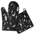 thumbnail image 1 of Black Halloween Witchy Symbols Kitchen Oven Mitt and Pot Holder Sets 2 Pcs for Baking, Cooking and Grilling, Heat Resistant Up To 392 °F, 1 of 7