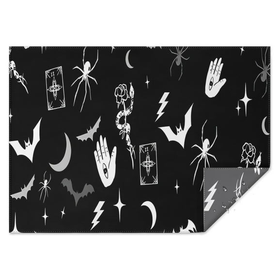 Black Halloween Witchy Symbols Rectangle Tablecloth 60"x84",Waterproof Polyester Rectangle Table Cloth, Wipeable Spillproof Polyester Tablecloth for Dining, Camping, Indoor and Outdoor
