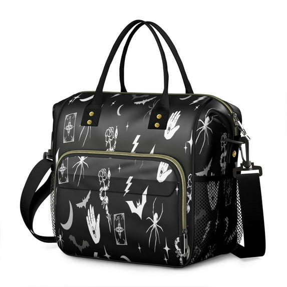 Black Halloween Witchy Symbols Womens Lunch Box for Work,Insulated Large Lunch Bag for Tween and Teen,Loncheras Para Mujer,Leakproof Adult Lunch Bag for Work,Beach,Travel,Picnic,Camping