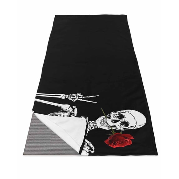 Black Halloween Yoga Towel for Hot Yoga Non Slip, Scary White Skull ...
