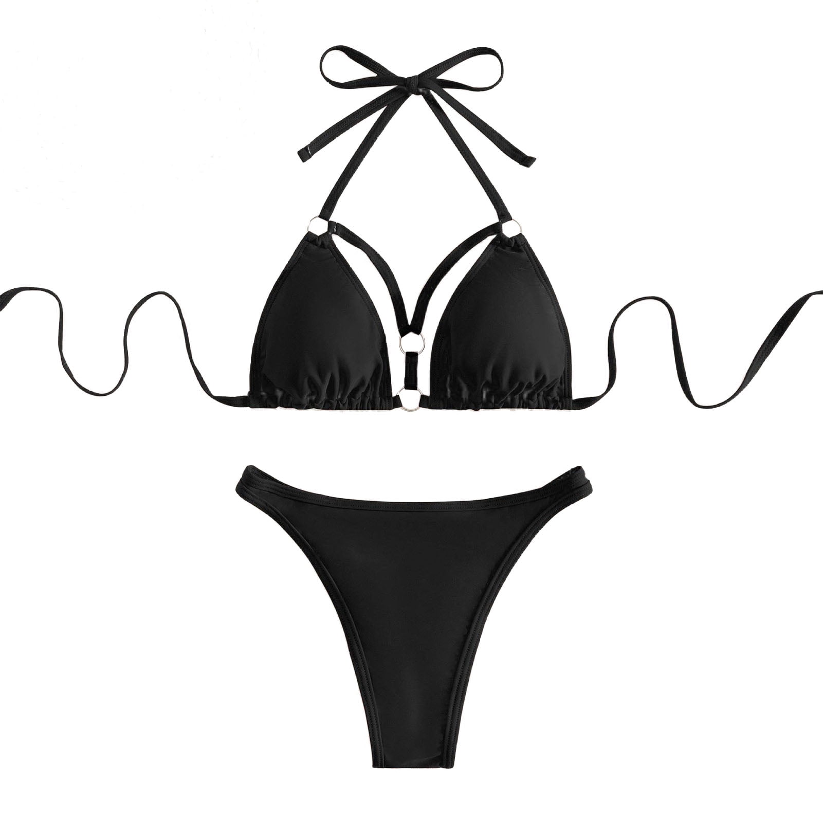 Poftik Yellow & Black Halter Neck Two Piece Swimsuit - Bikini Swimsuit