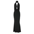 thumbnail image 1 of Black Halter Neck Maxi Dress With Draped Plunge Front And Open Back, 1 of 11