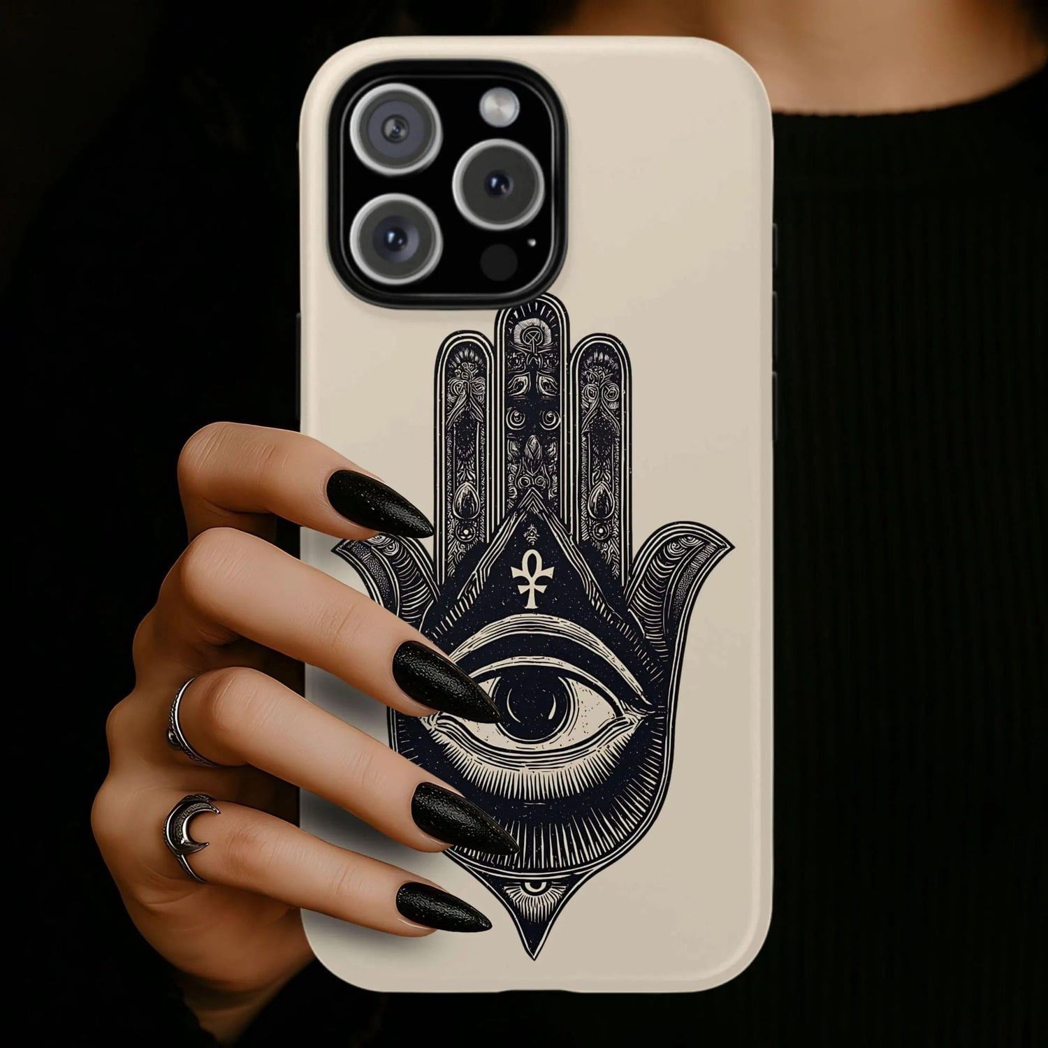 Black Hamsa Hand, Eye and Ankh Tough iPhone Case, Polycarbonate Shell ...