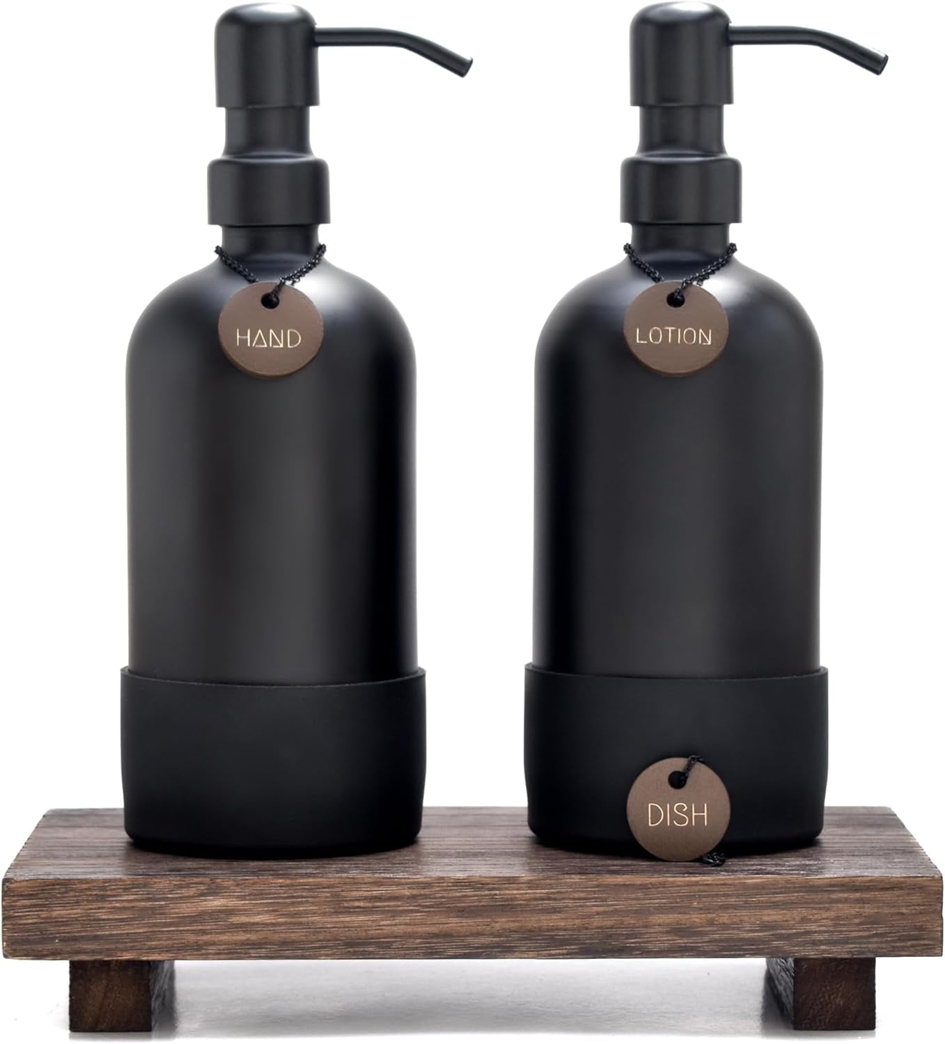 Black Hand and Dish Soap Dispenser Set with Tray - Boho Bathroom Soap ...
