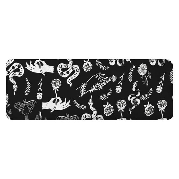 Black Hand Flower Snake Pattern Kitchen Rug Mat,Kitchen Runner Rugs Non Skid Washable,Decorative Kitchen Floor Mats for Kitchen,Sink,Laundry,17"x47.2"