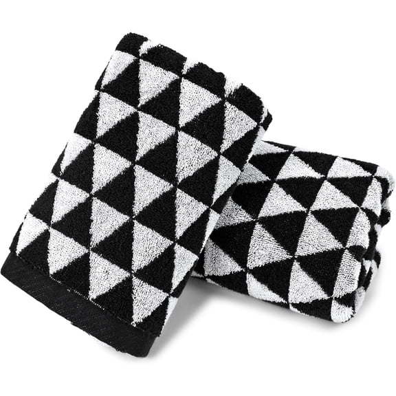 Black Hand Towels for Bathroom & Kitchen (Geometric Triangle), 2 Pack Cotton Quick Dry Towels for Hand Face Hair 13x29 Inches, Modern & Farmhouse