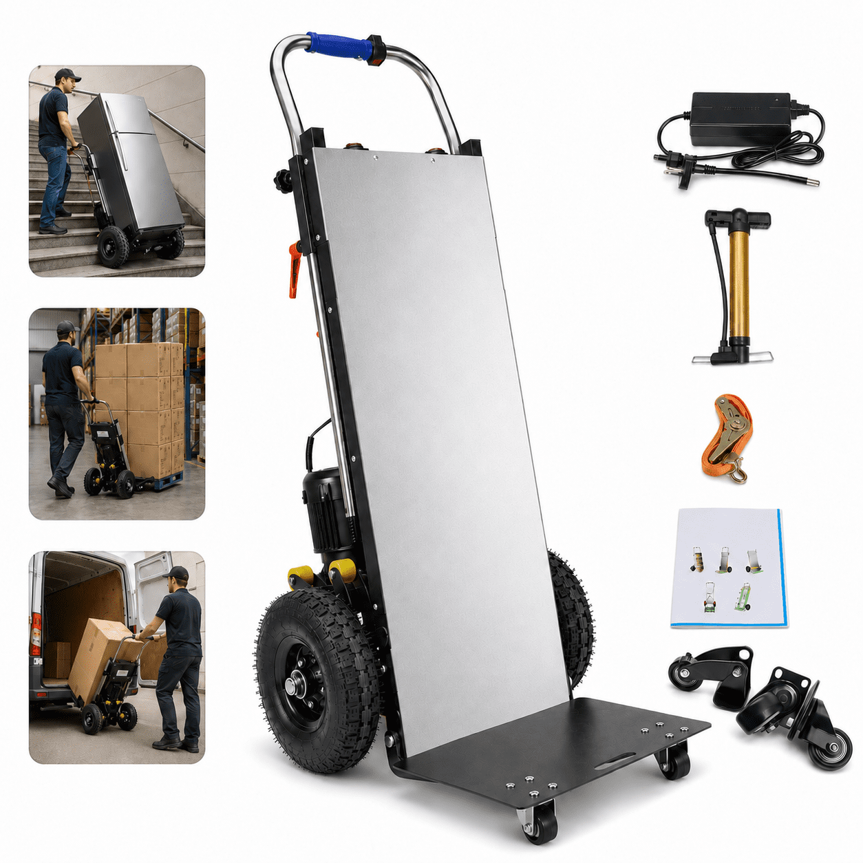 RXFSP 880 lb Capacity Electric Stair Climbing Hand Truck, Heavy Duty Motorized Stair Climber Dolly Cart for Straight & Curved Stairs, Powered Moving Cart for Appliances, Furniture & Heavy Loads