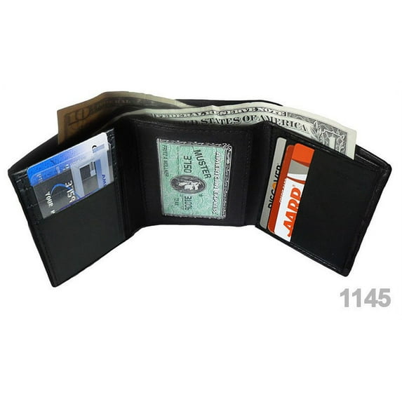 Black Handcrafted Genuine Leather Mens Trifold Wallet Front Pocket ID Holder