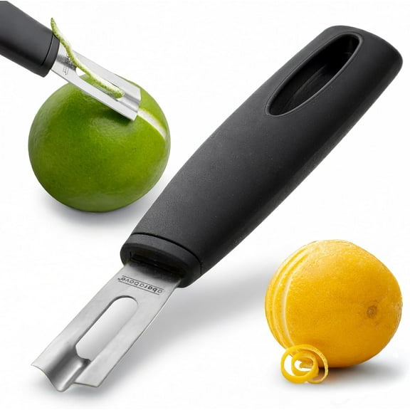Black Handle Stainless Steel Channel Knife, Chef-Grade Citrus Garnish Tool, Zester and Fruit Peeler for Cocktails, Culinary Presentation, and Kitchen Use