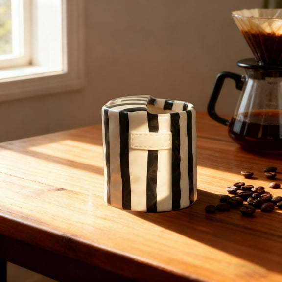 Black Handleless Ceramic Coffee Mug - No Handle Modern Design Cup for Espresso, Tea and Hot Chocolate - 12oz Minimalist Home Office Decor, Comfort Grip, 3.82x3.39x3.39 Inches