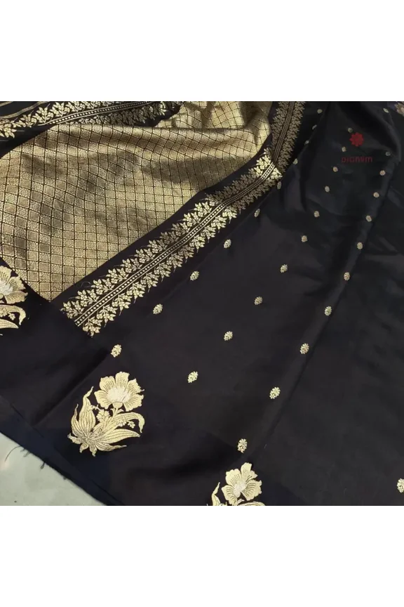 Black Handloom Pure Mango Katan Silk Banarasi Saree