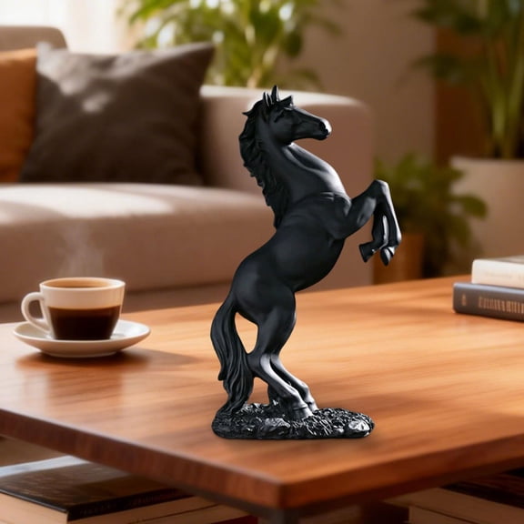 Black Handmade Resin Horse Statue 13" - Unique Desktop Ornament & Home Decor, White Elephant Gift for Adults