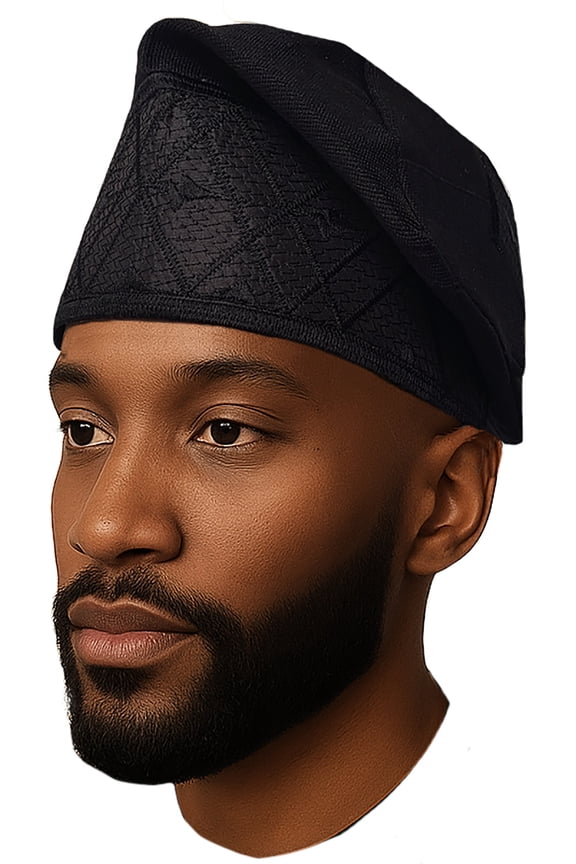 Black Handwoven Aso-Oke African Hat – Nigerian Men’s Ceremony & Black history