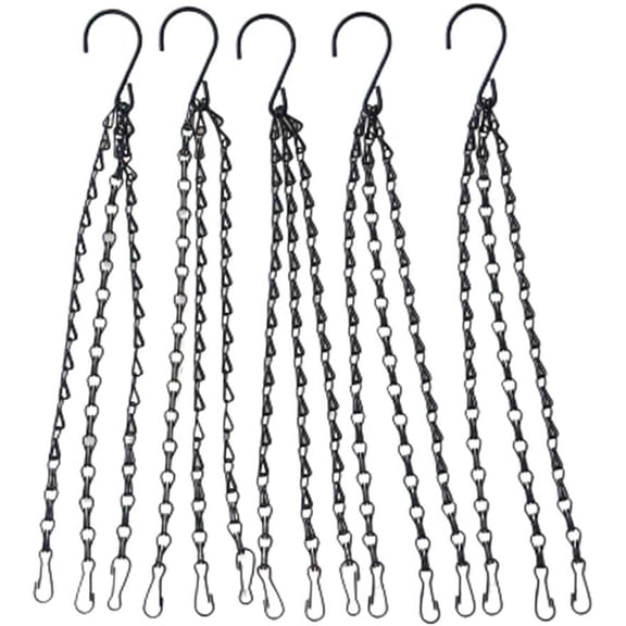 Black Hanging Basket Chains 3 Leads Flower Plant Pot Replacement Chain with Hooks Hanger for Bird Feeders, Planters, Lanterns and Ornaments 5 Pack Choose Length (20inch)