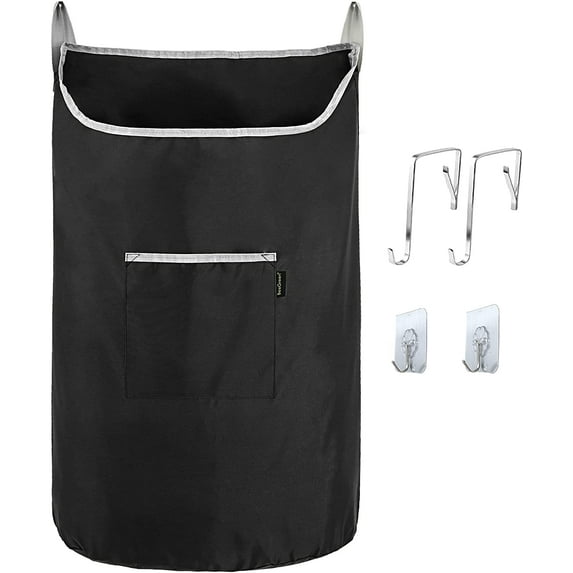 Black Hanging Laundry Hamper Bag - Over The Door Hanging Laundry Basket for Saving Space