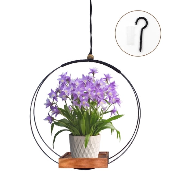 Macrame Hanging Planter Pots with Sturdy Wood Base, Modern Boho Design for Wall, Ceiling, Window Decor (Plants/Pots Not Included)