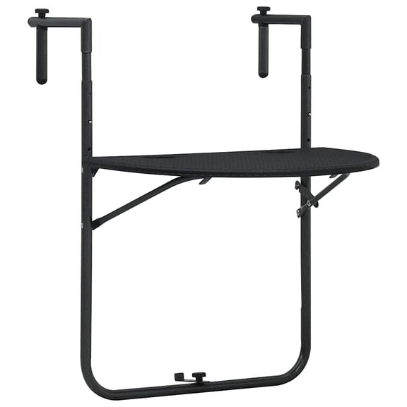 Black Hangingtype Balcony Table With Rattanlook Plastic Panel, 606483.5 CM Spacesaving Wallmounted Outdoor Side Table for Balcony Railing