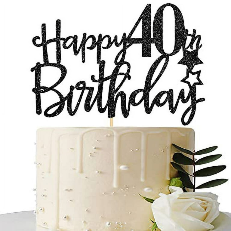 Black Happy 40th Birthday Cake Topper,Hello 40, Cheers to 40 Years,40 &  Fabulous Party Decoration 