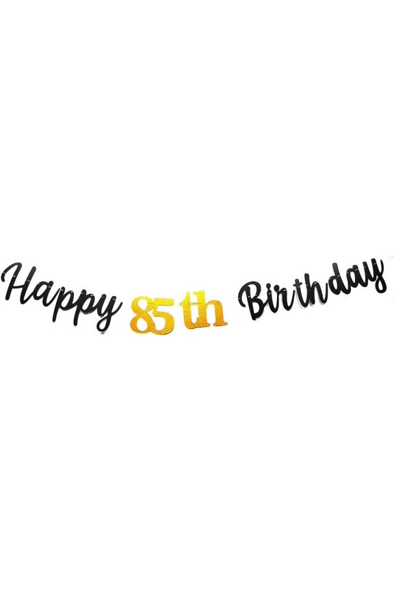 Black Happy 85th Birthday Party Decorations for men women 85th Birthday Glitter Garland Banner Cheers to 85 Years Old Party Backdrop Decoration Sign Pre-Assembled