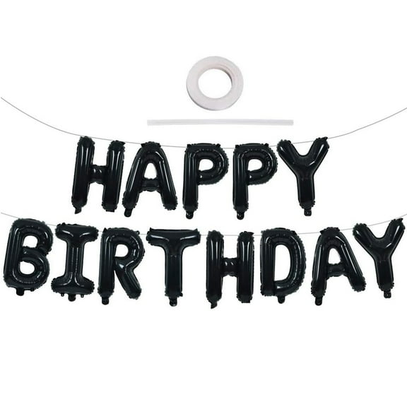 Black Happy Birthday Balloons Banner, 16 Inch Mylar Foil Letters Birthday Sign Banner, Birthday Decorations, Reusable Happy Birthday Balloons Letters