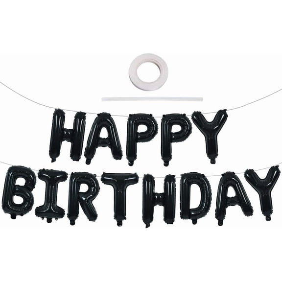 Black Happy Birthday Balloons Banner 16 Inch Mylar Foil Letters Birthday Sign Banner Bunting Reusable for 30th 40th 50th 60th Adults and Halloween Supplies