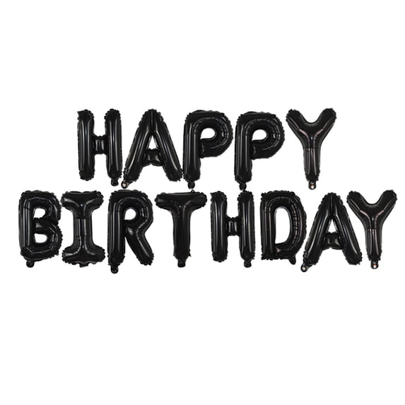 Black Happy Birthday Balloons Banner 16 Inch Mylar Foil Letters Birthday Sign Banner Bunting Reusable, 3D Hanging Letter Kit Set for Girls Boys Kids Adults Birthday Decorations