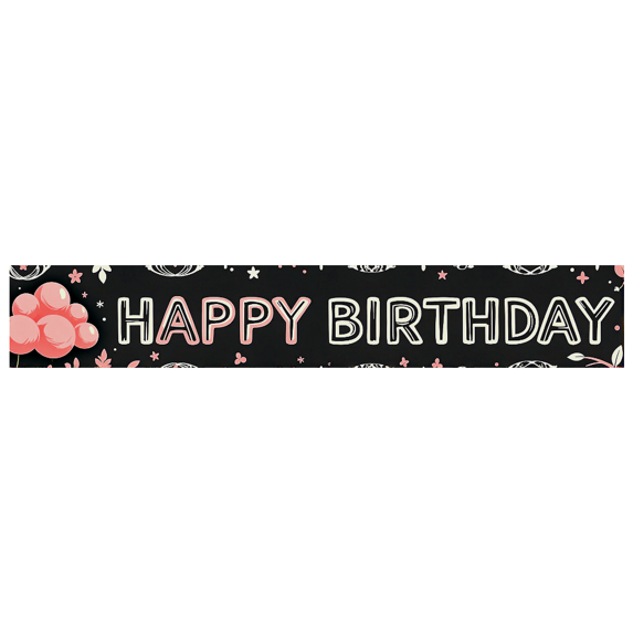 Black Happy Birthday Banner with Floral Balloon Elements Backdrop Background, Party Supplies for Birthday Party Photography Props Birthday Decoration Event Decorations