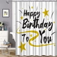 thumbnail image 1 of Black Happy Birthday Shower Curtain Gold Yellow Stars Bath Curtain White Fabric Birthday Bathroom Shower Curtain, 1 of 6