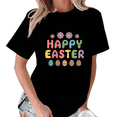 thumbnail image 1 of Black Happy Easter Colorful Egg Print T-Shirt Graphic Tees Shirts Easter Holiday Kawaii S-5XL Tops, 1 of 5