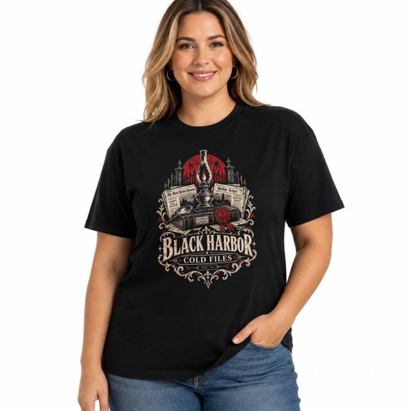 Black Harbor Cold Files Women's Round Neck Short Sleeve Retro Pattern T-Shirt