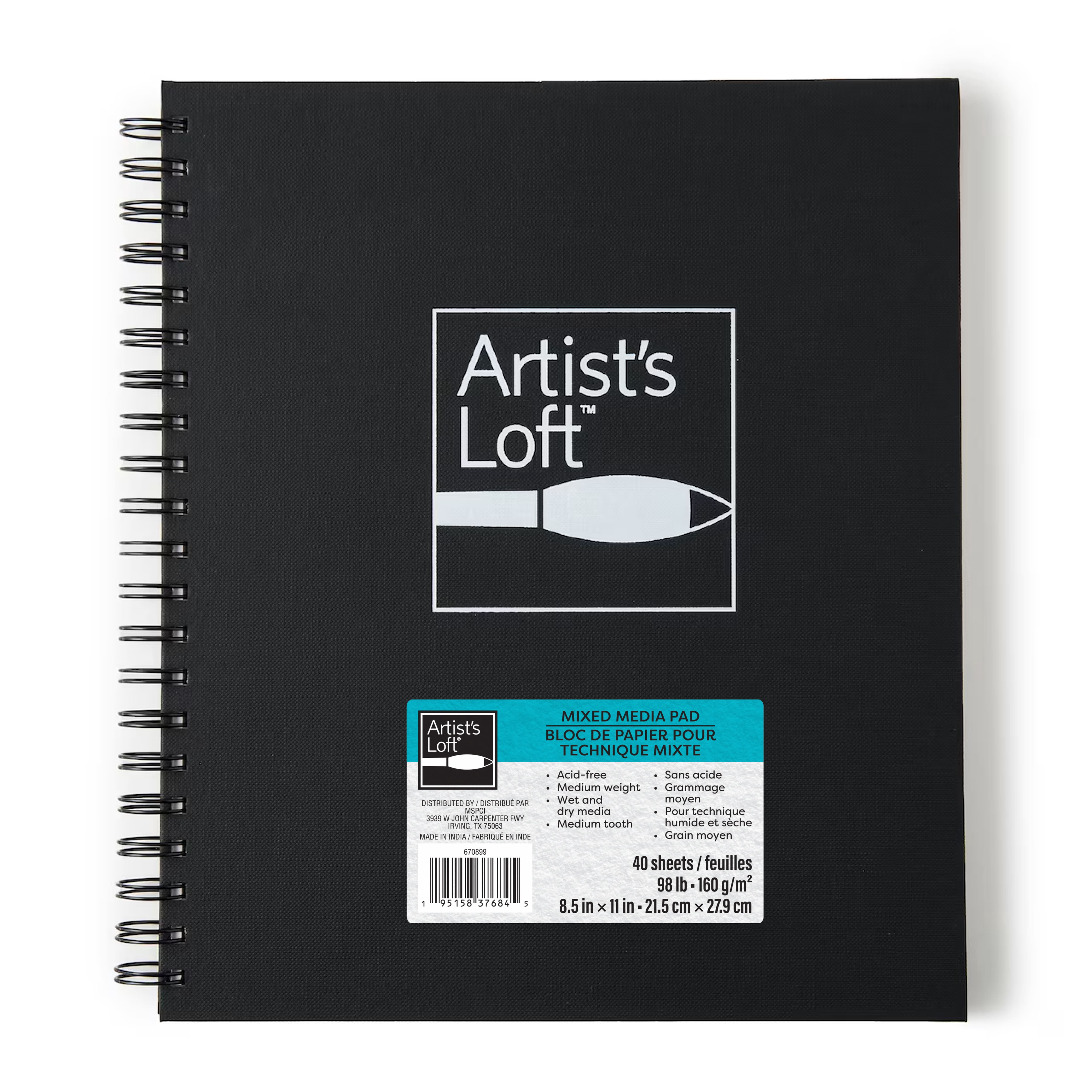Artist's Loft Black Hard Cover Mixed Media Pad, 8.5" x 11"