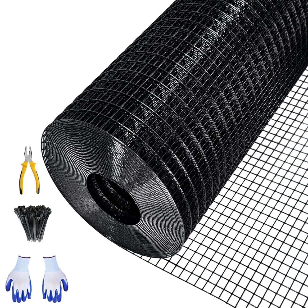 Black Hardware Cloth 1/2 in 48 in x 100 ft, 19 Gauge Welded Wire Fencing, Wire Mesh Roll with Cutting Plier & Gloves for Garden Fencing, Coop & Pet Enclosures