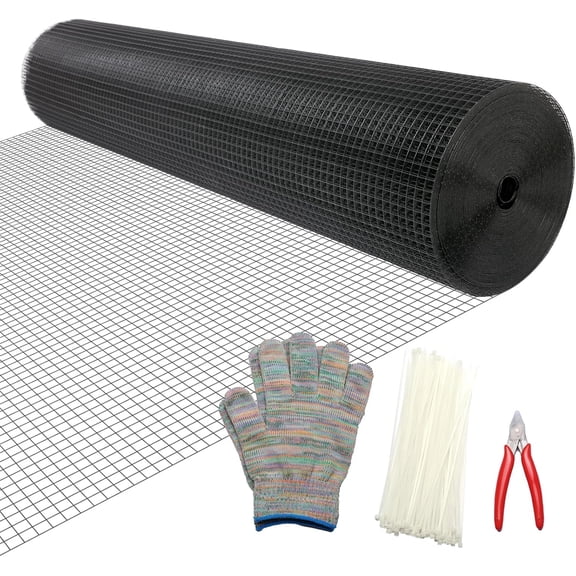 Black Hardware Cloth 1/2in 48inx100ft, Chicken Wire Fencing, PVC Coated Metal Welded Wire Mesh Roll, for Rabbit Snake Groundhog Gopher Netting Cage Vegetable Garden Fence Animal Barrier