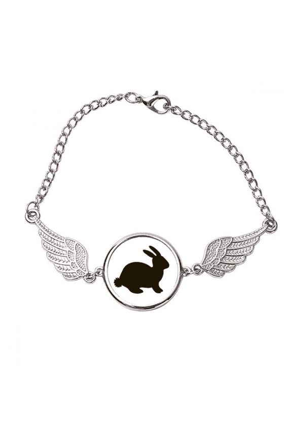 Black Hare Animal Portrayal Bracelet Wristband Angel Wings Bangle