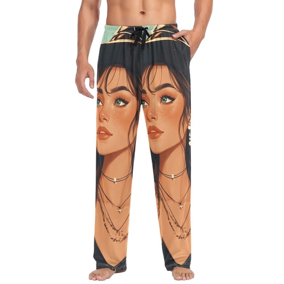 Black Hat Cartoon Witch Mens Cotton Pajama Pant Sleep and Lounge Bottons with Pockets
