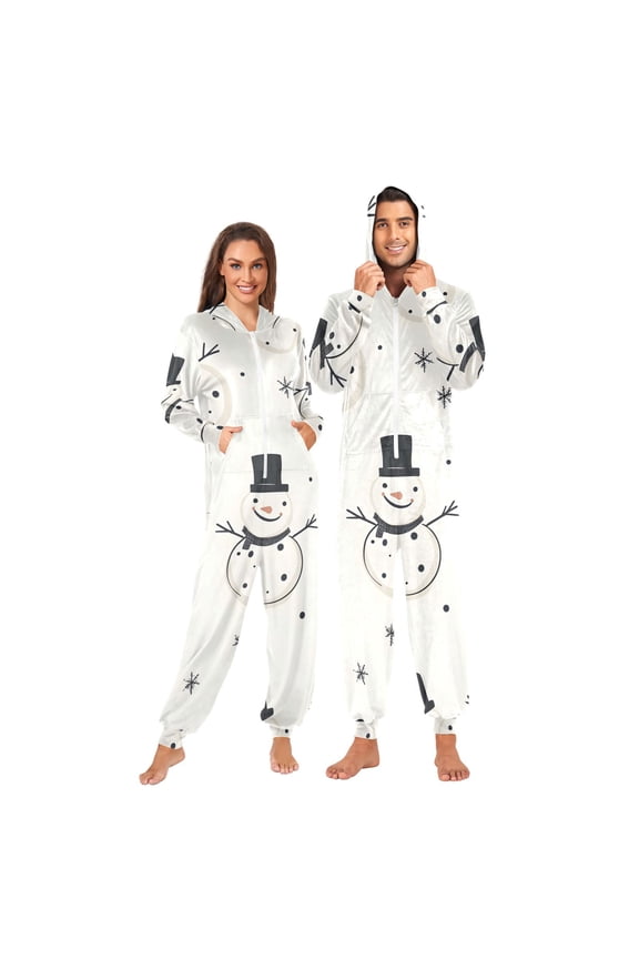 Black Hat Snowman Adult onesie Pajamas, Crystal Velvet Ultra Soft Warm Jumpsuit for Men and Women