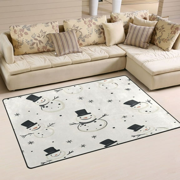 Black Hat Snowman Soft Polyester Area Rug 60''x39'', Non Slip, Memory Foam, Water Absorbent