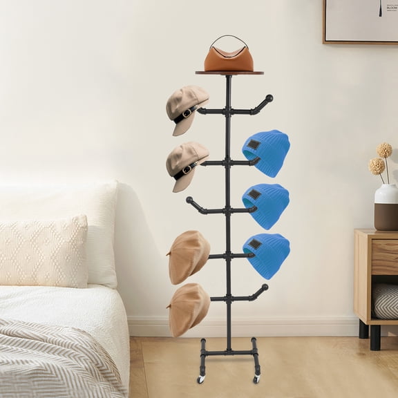 Black Hat Stands, Free Standing Coat and Hat Stand, Hat Rack with 10 Hooks