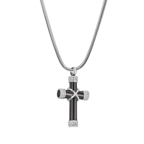 Black Hawser Cross Religious Cremation Urn Necklace for Ashes Memorial Necklace Jewelry Keepsake with FREE Funnel Kit and Velvet Jewelry Box